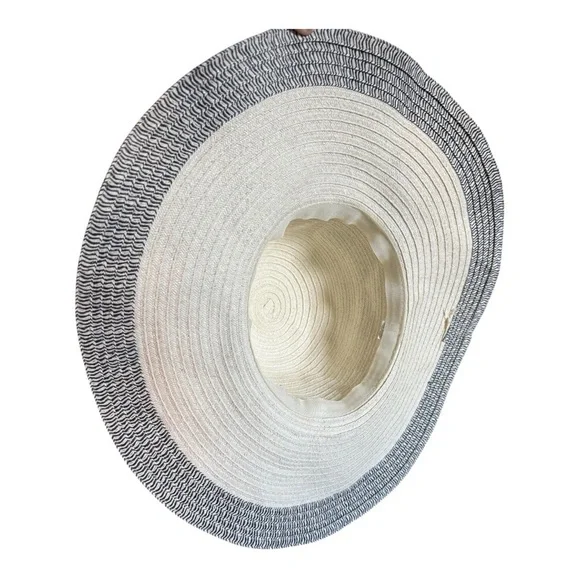 World Market Wide Brim Straw Hat with Blue‎ Trim and Bow With Button Style - Picture 10 of 15